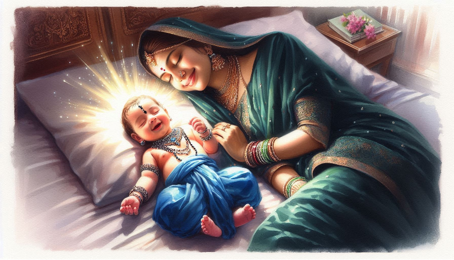 A beautiful image of Balram sleeping with his mother.