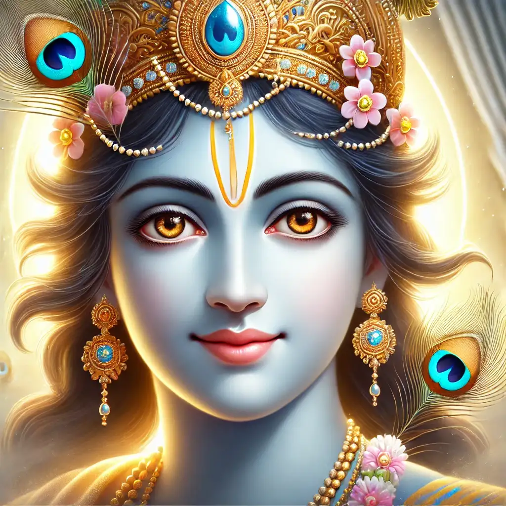 An extremely beautiful image of Lord Krishna who is looking upon us and expecting us to completely surrender and he will deliver us from all sinful reactions.