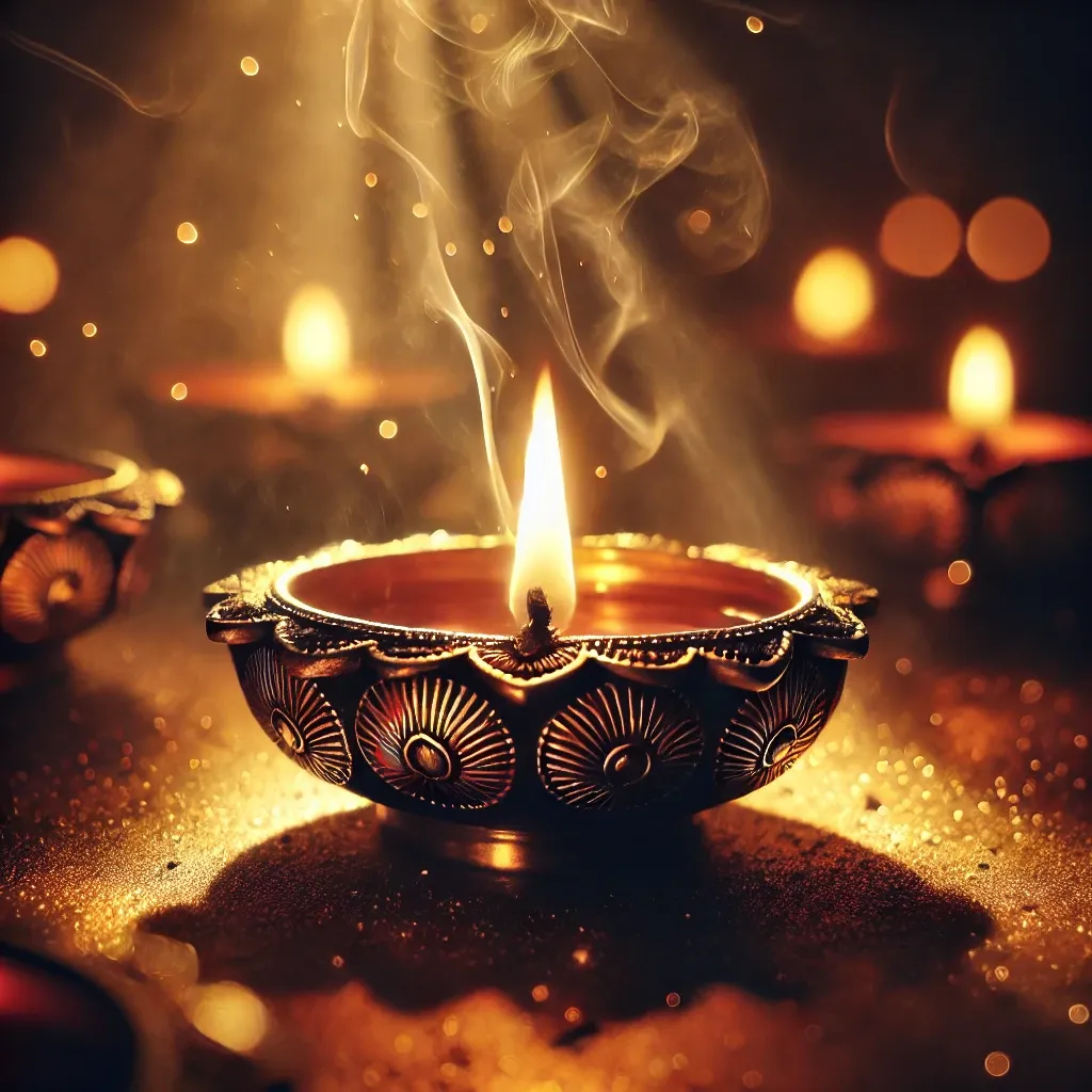  A single diya burning in darkness symbolizing inner illumination