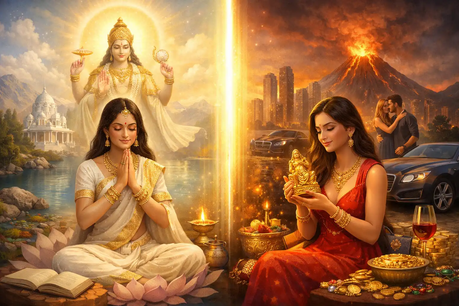 The Path of the Eternal vs. the Path of the Temporary — A Visual Reflection on the Upanishadic Truth