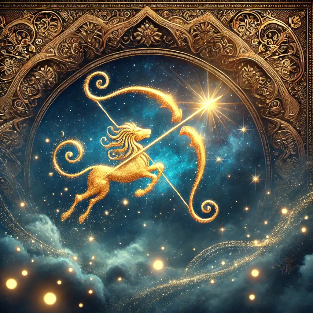 "Under the sacred Margazhi sky, the Golden Sagittarius constellation shines as a celestial bow, symbolizing the divine arch of grace and guidance"