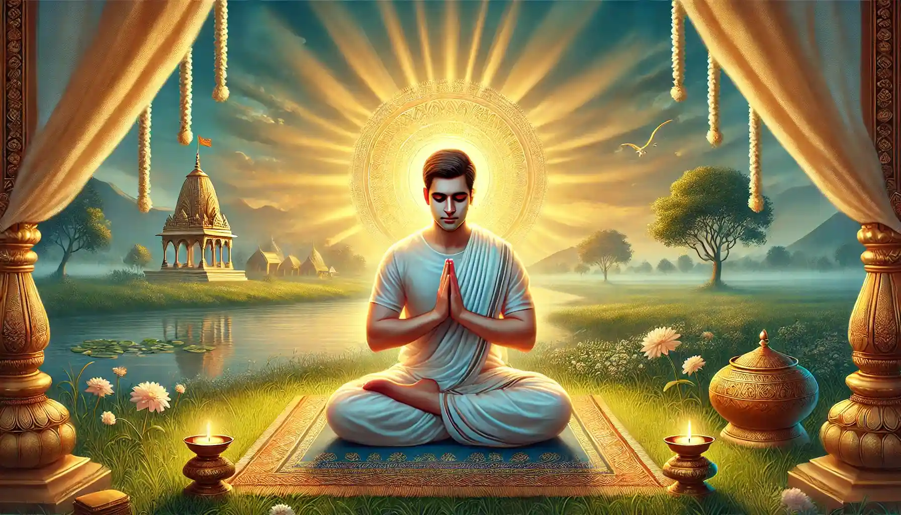 A devotee chanting the Dhanurmasya Stotra