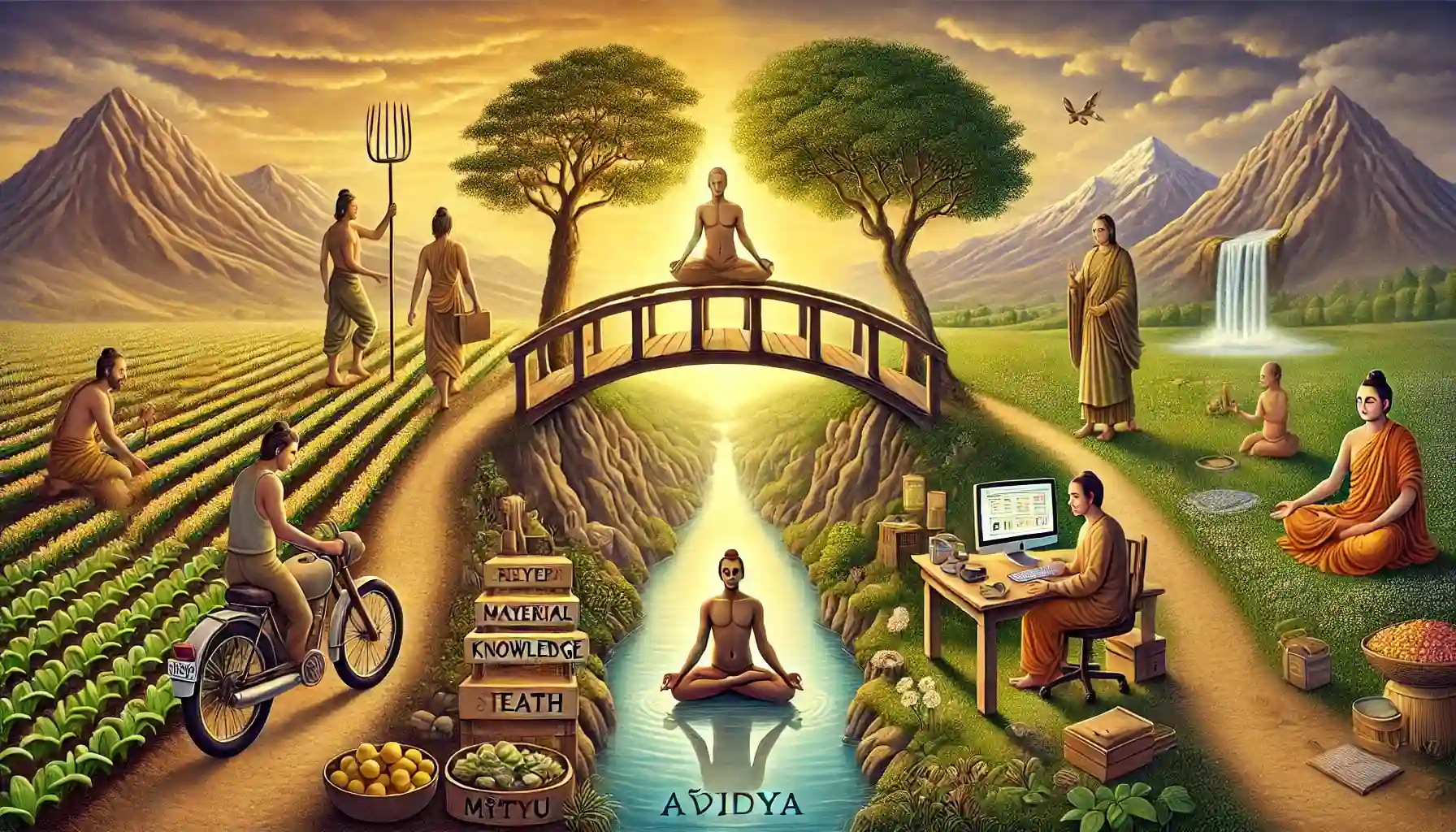 Material wisdom builds the bridge — where the body thrives, the spirit ascends