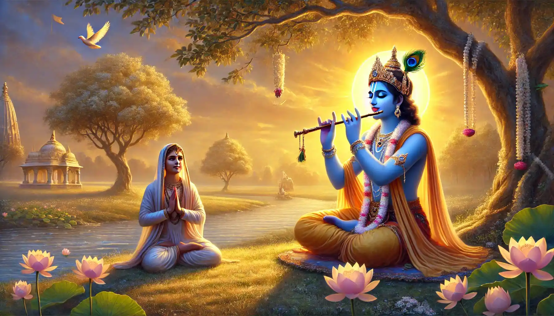 In the stillness of evening, the heart bows in surrender, and the soul listens to the melody of Lord Krishna’s flute.