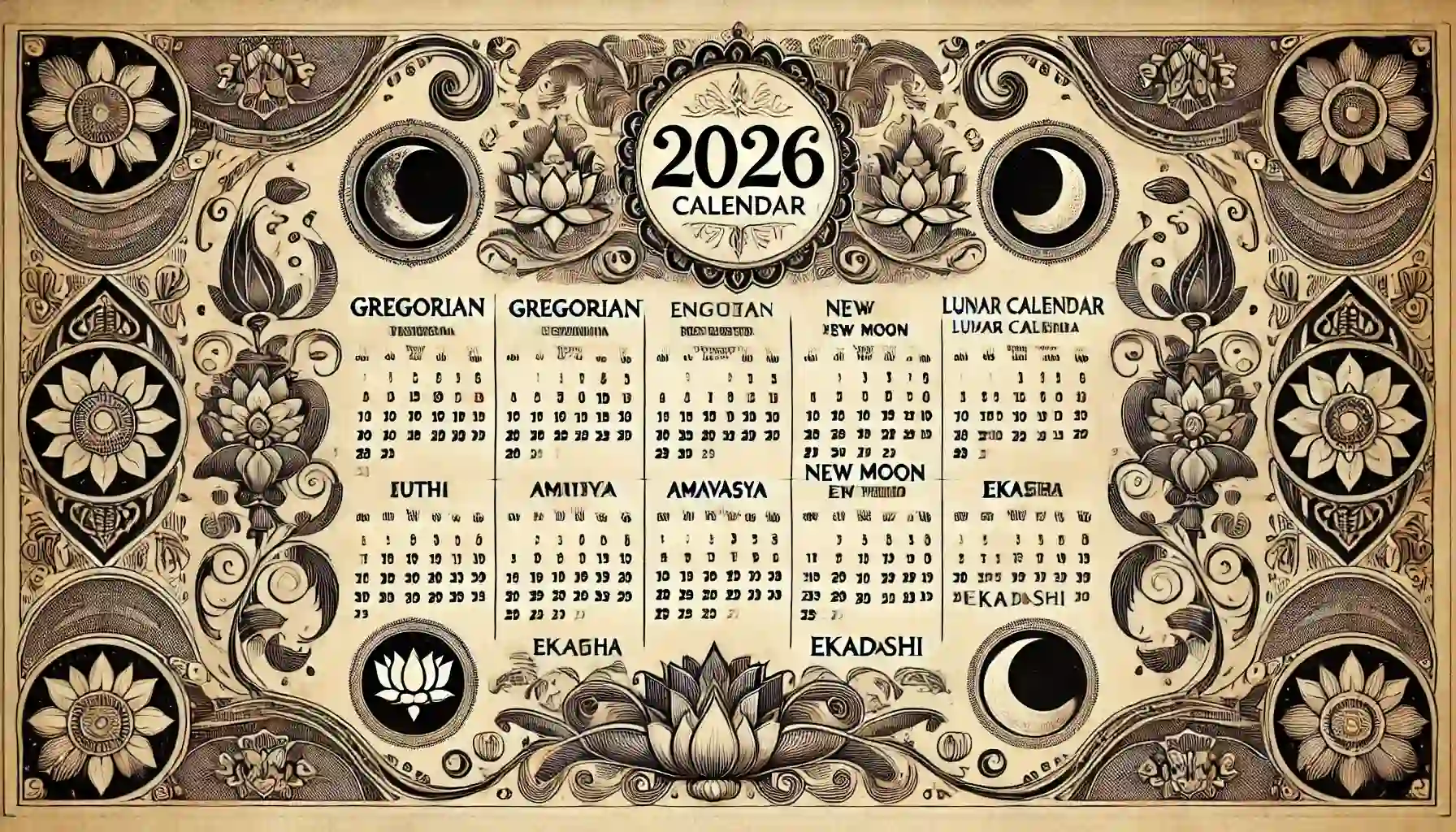 Traditional 2026 Calendar with Sanskrit and Hindu Lunar Dates