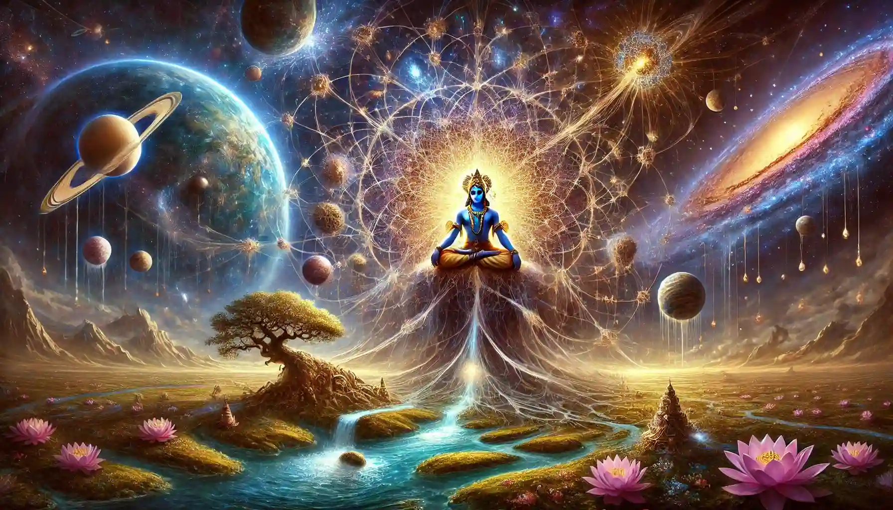 Creation emerges and dissolves back into its source, just as a spider weaves its web. 