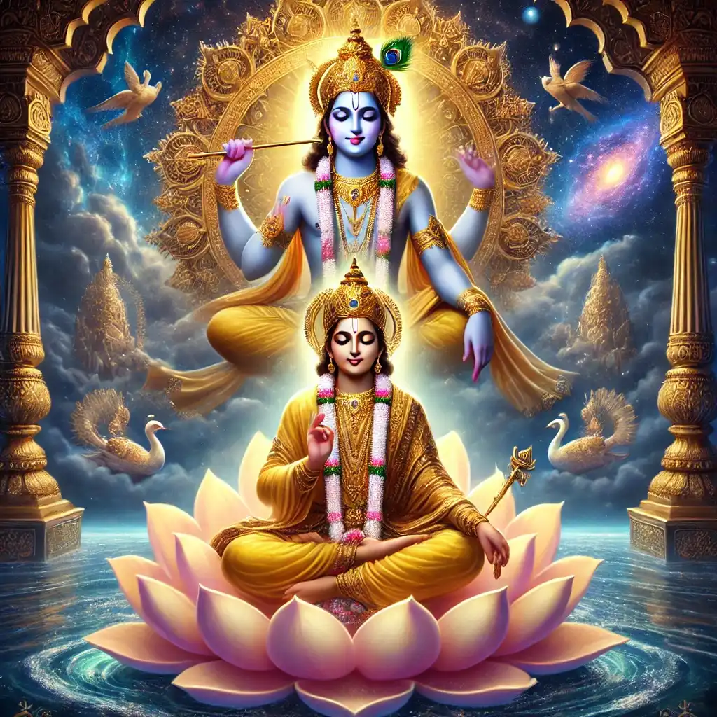 Brahma, the first created being, meditates on God with deep love.