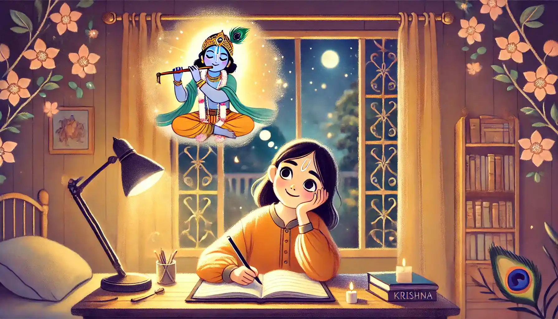 Each word she writes brings her closer to clarity, guided by Krishna’s presence in the quiet moments of self-reflection.