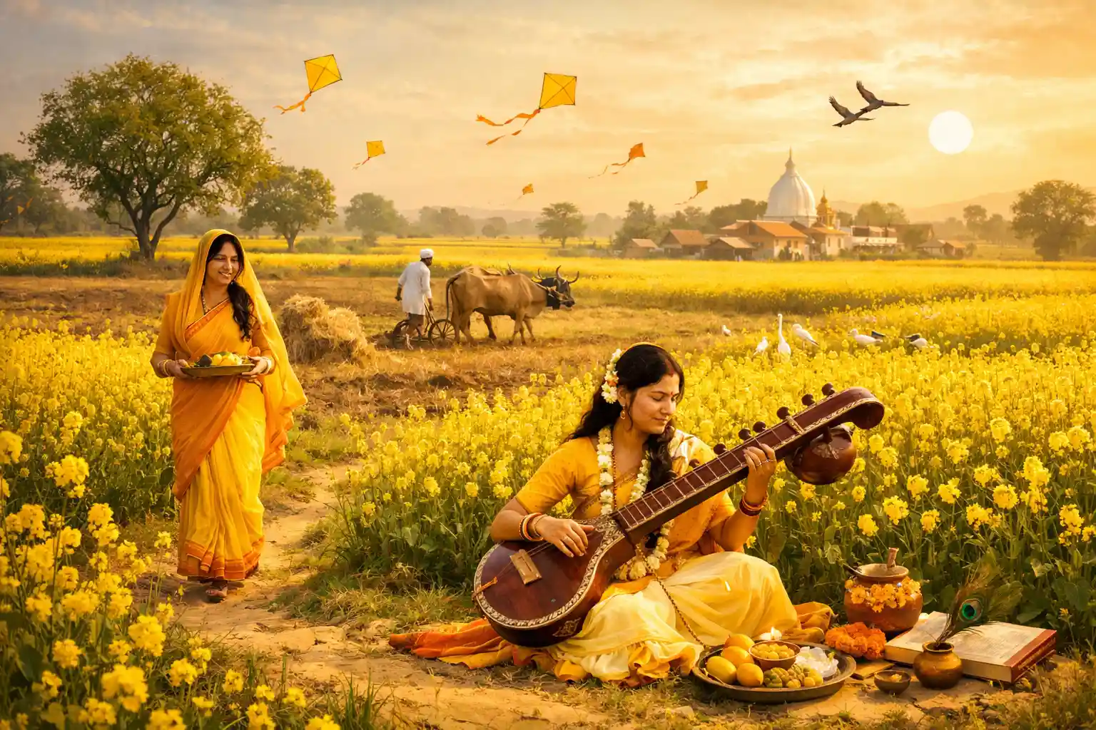 Vasant Panchami marks the beginning of spring. The fields start preparing for harvest, mustard flowers bloom across the countryside, and the color yellow becomes more than a color. It becomes a feeling.