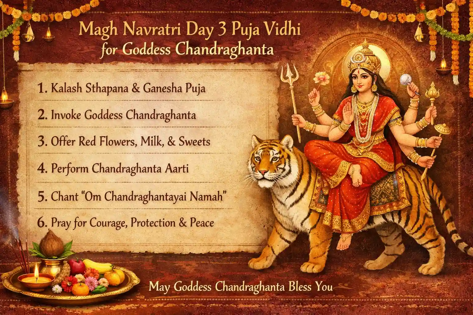 Magh Navratri Day 3: Invoke Goddess Chandraghanta to awaken inner strength, bravery, and serenity through sacred Puja Vidhi