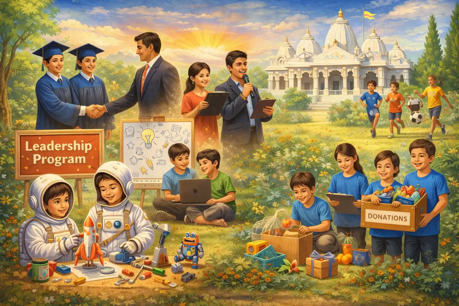 Empowering youth through leadership, creativity, and community service at Radha Krishna Temple Dallas.