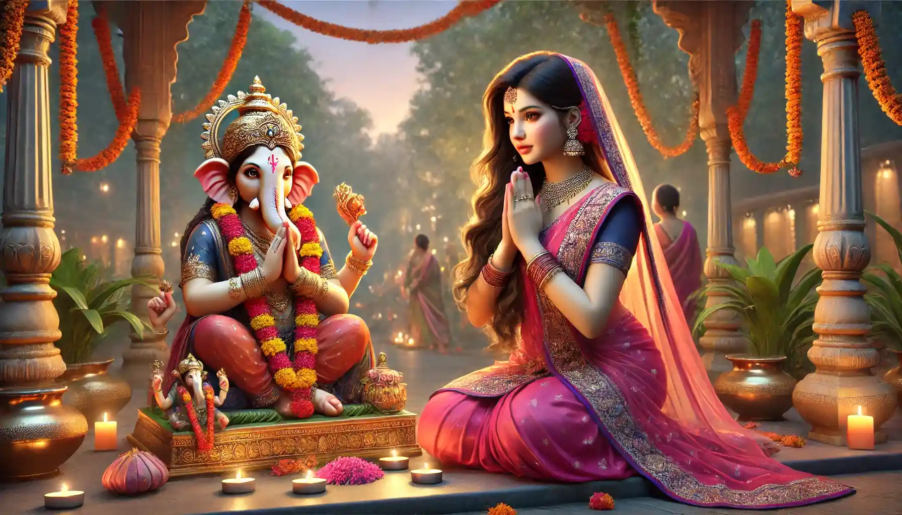 A Moment of Devotion: Offering Prayers to Lord Ganesha in Sacred Serenity