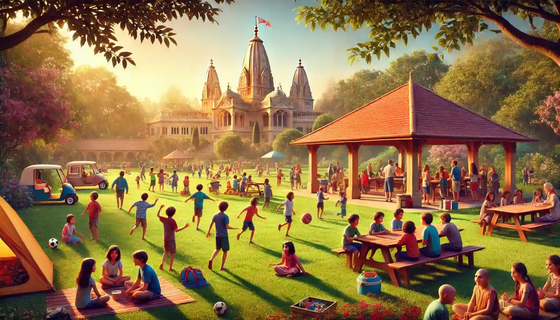 Children at the Radha Krishna Temple Summer Camp: Engaging in educational activities, outdoor games, and community service, all while embracing spiritual growth and teamwork during their school break