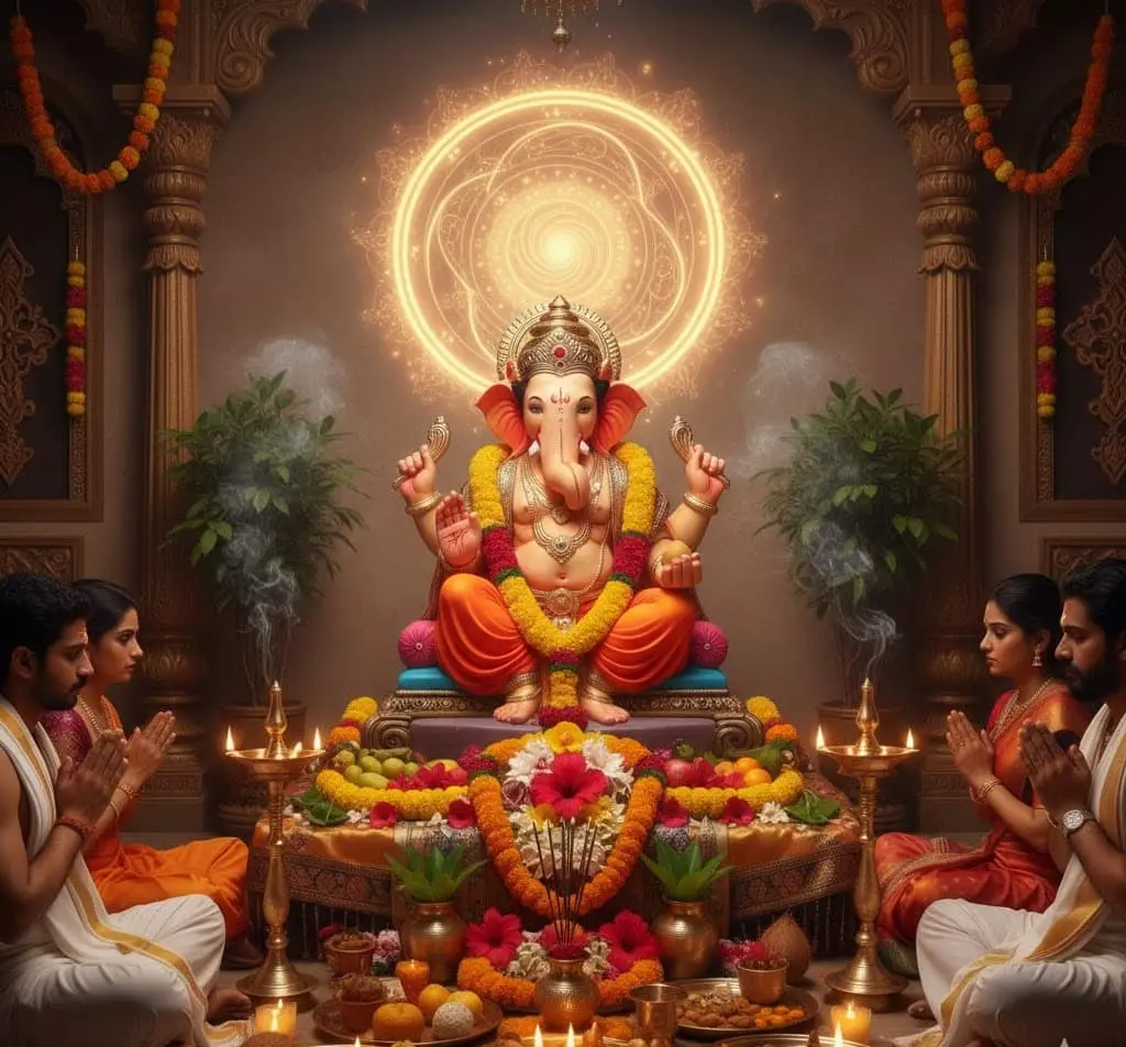 Devotees worship Lord Ganesha on Sakat Chauth, seeking his blessings for protection, prosperity, and well-being