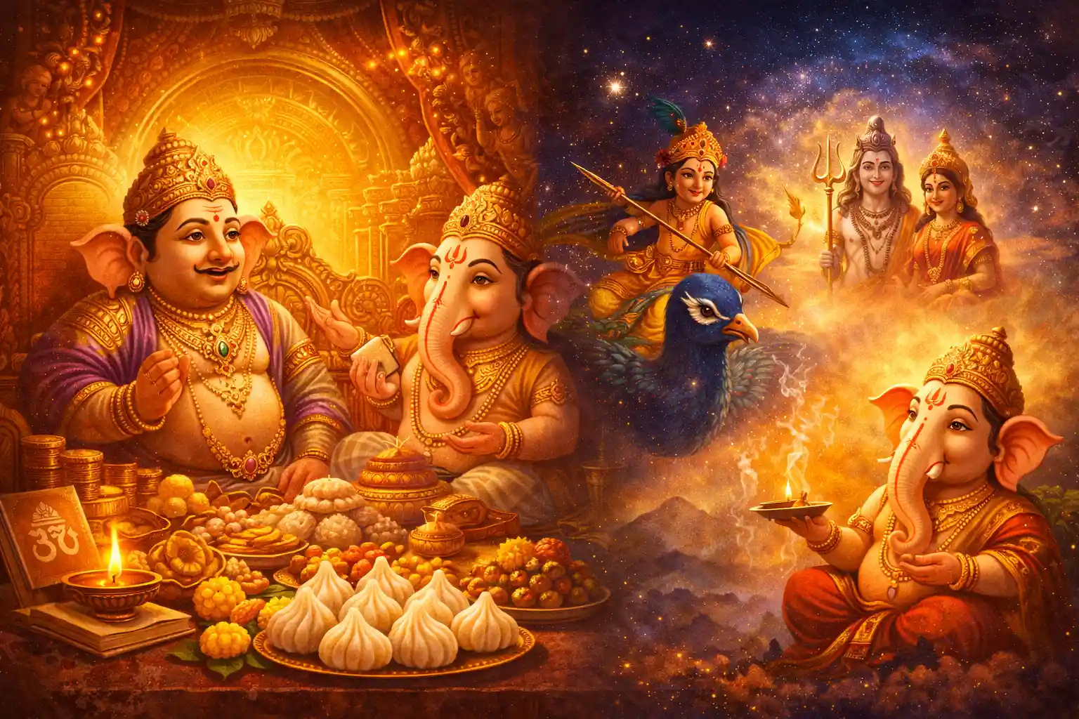 &nbsp;Lord Ganesh shows surrender is more important than affulence to Kubera, and humility surpasses speed and pride to Lord Kartikeya.