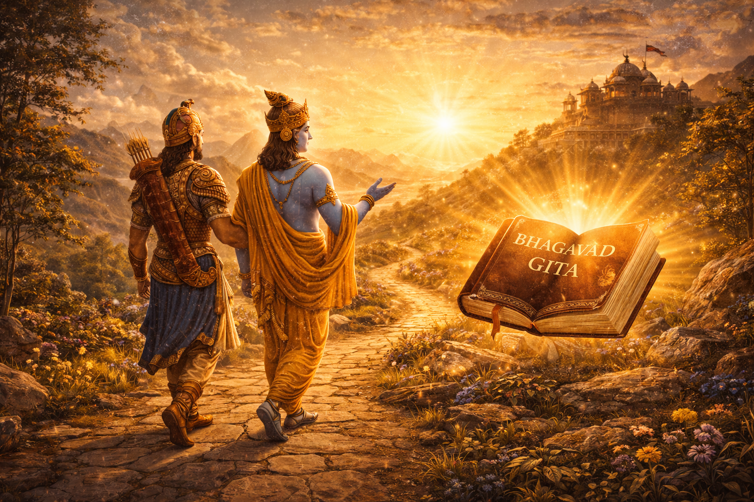 "The Bhagavad Gita walks beside us as a guide — not dictating outcomes but illuminating how to move forward with clarity and courage."