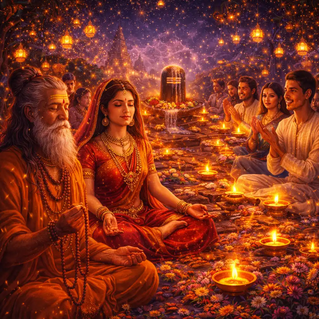 Devotees observe a sacred Jagarana, spending the night in prayer, meditation, and bhajan to honor Lord Shiva on Maha Shivratri