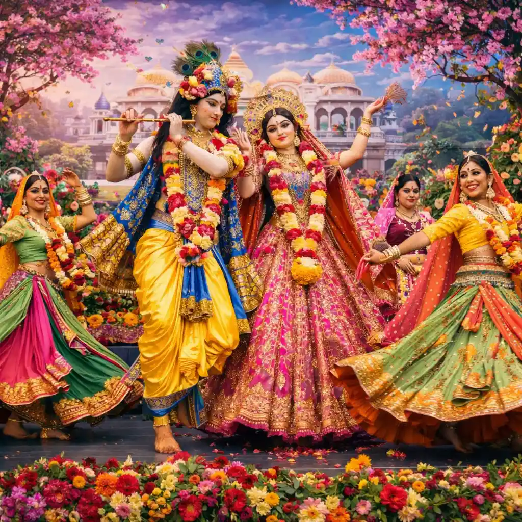 themed dance performance celebrating the divine pastimes of Radha Krishn