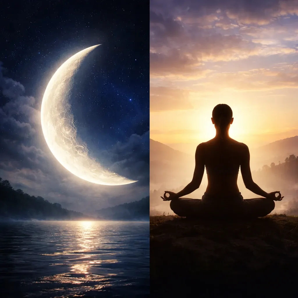 Fasting and meditation aligned with the lunar rhythm, where inner stillness mirrors the quiet power of the moon.
