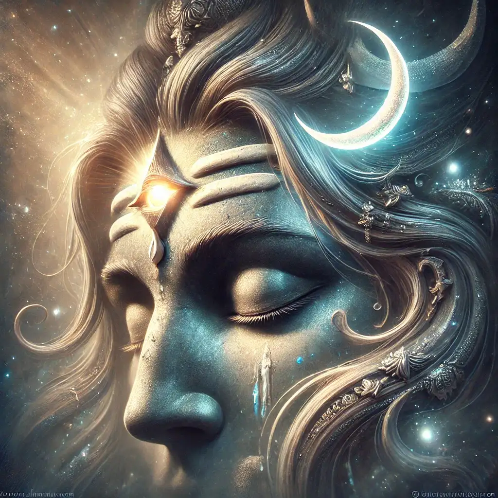 Shiva's Third Eye and Crescent Moon, capturing their deep symbolic meanings of wisdom, transcendence, and mastery over time