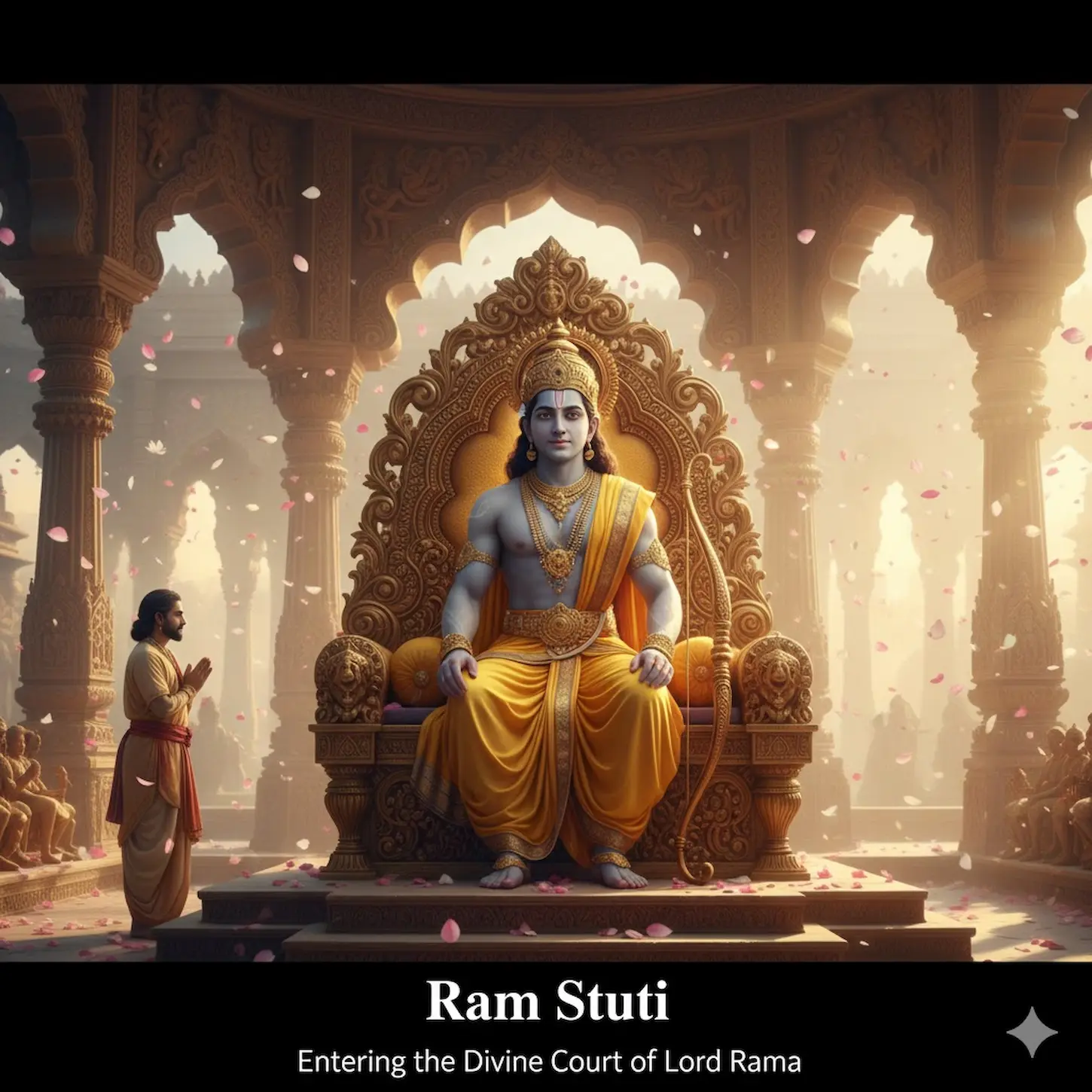 Lord Rama seated in divine court, receiving the devotee’s prayer.