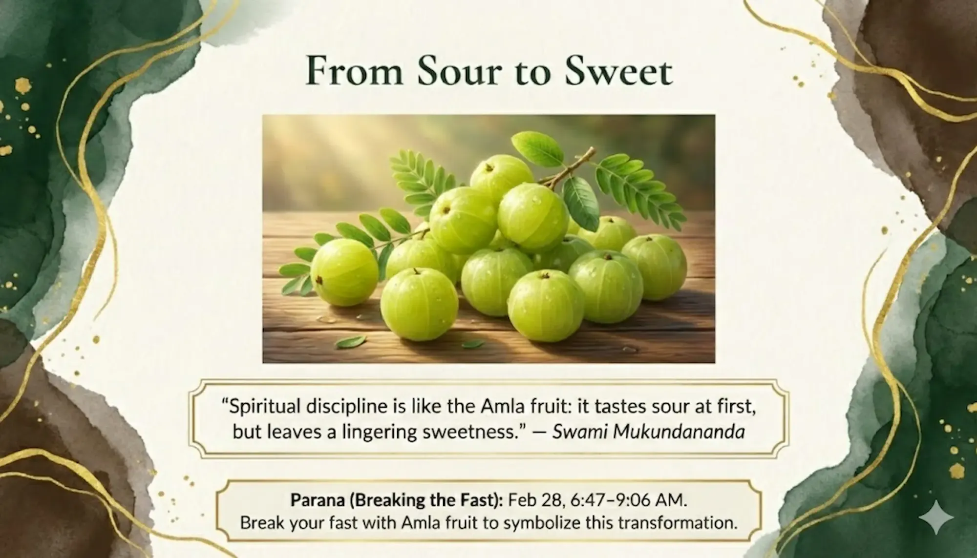 Fresh Amla fruit on brass plate used to break Amalaki Ekadashi fast during Parana.