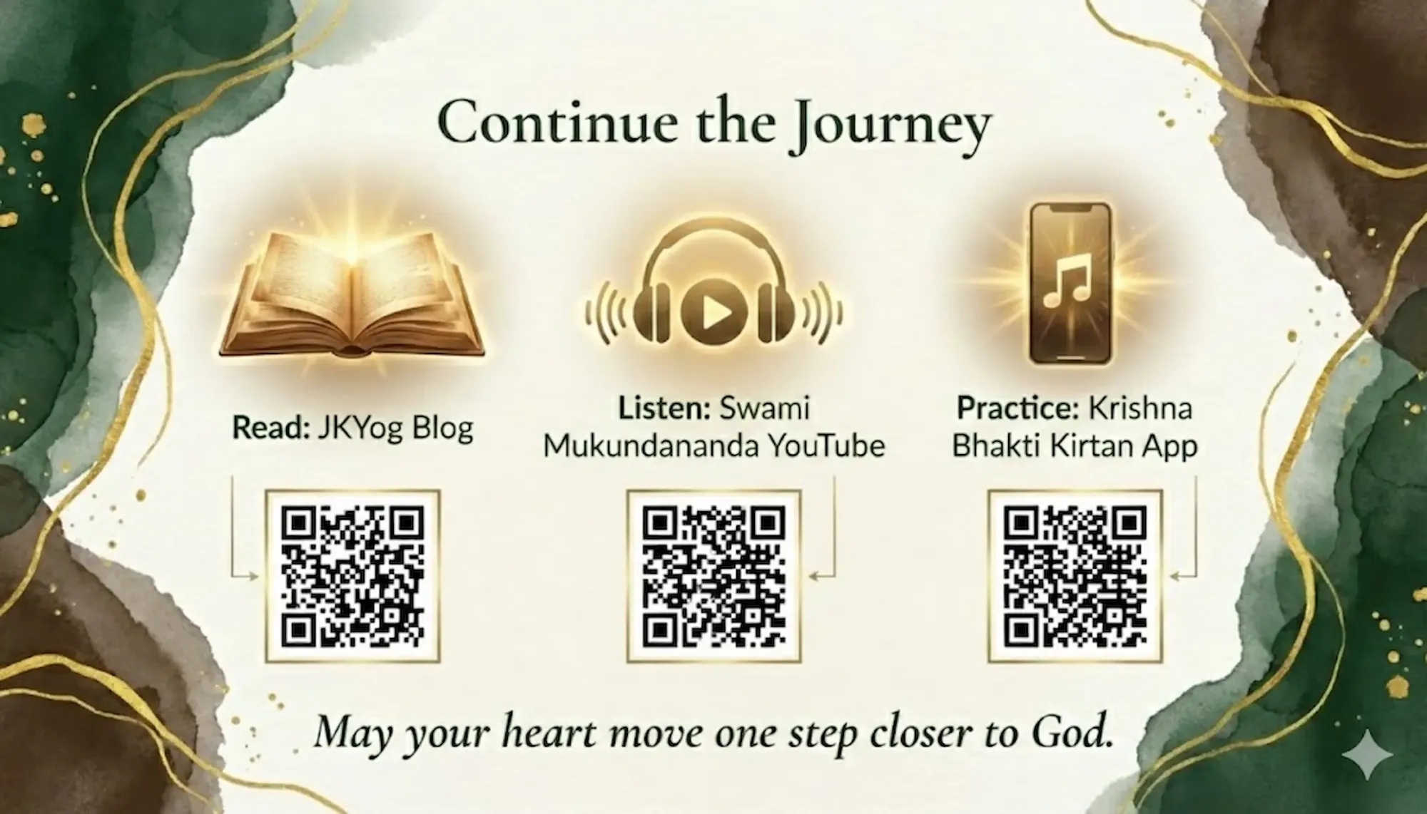 Explore JKYog blog, Swami Mukundanandaji YouTube, and Krishna Bhakti Kirtan App.