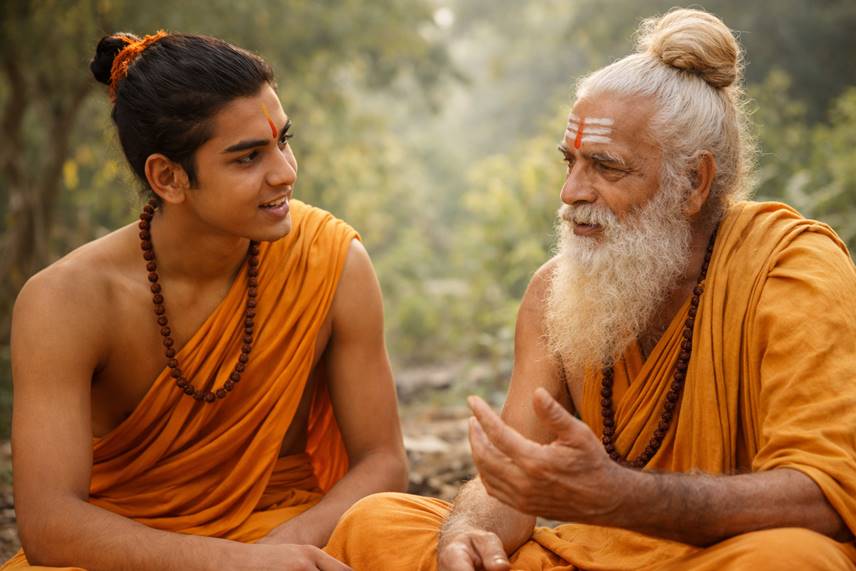 Two people in orange robes

Description automatically generated