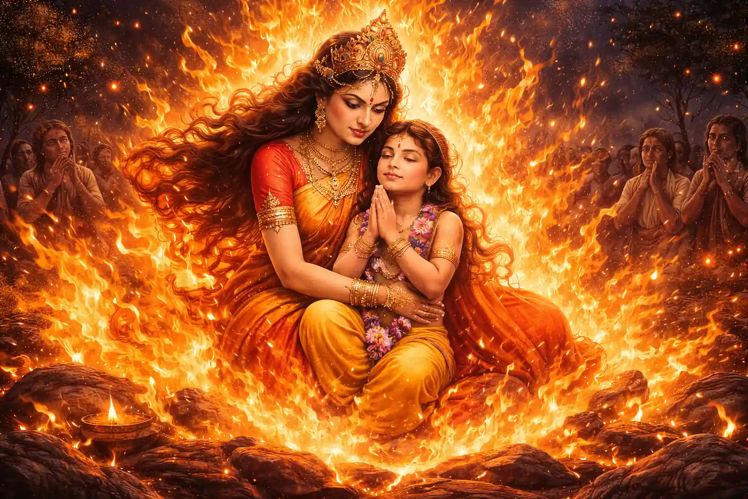 Prahlad and Holika in the fire