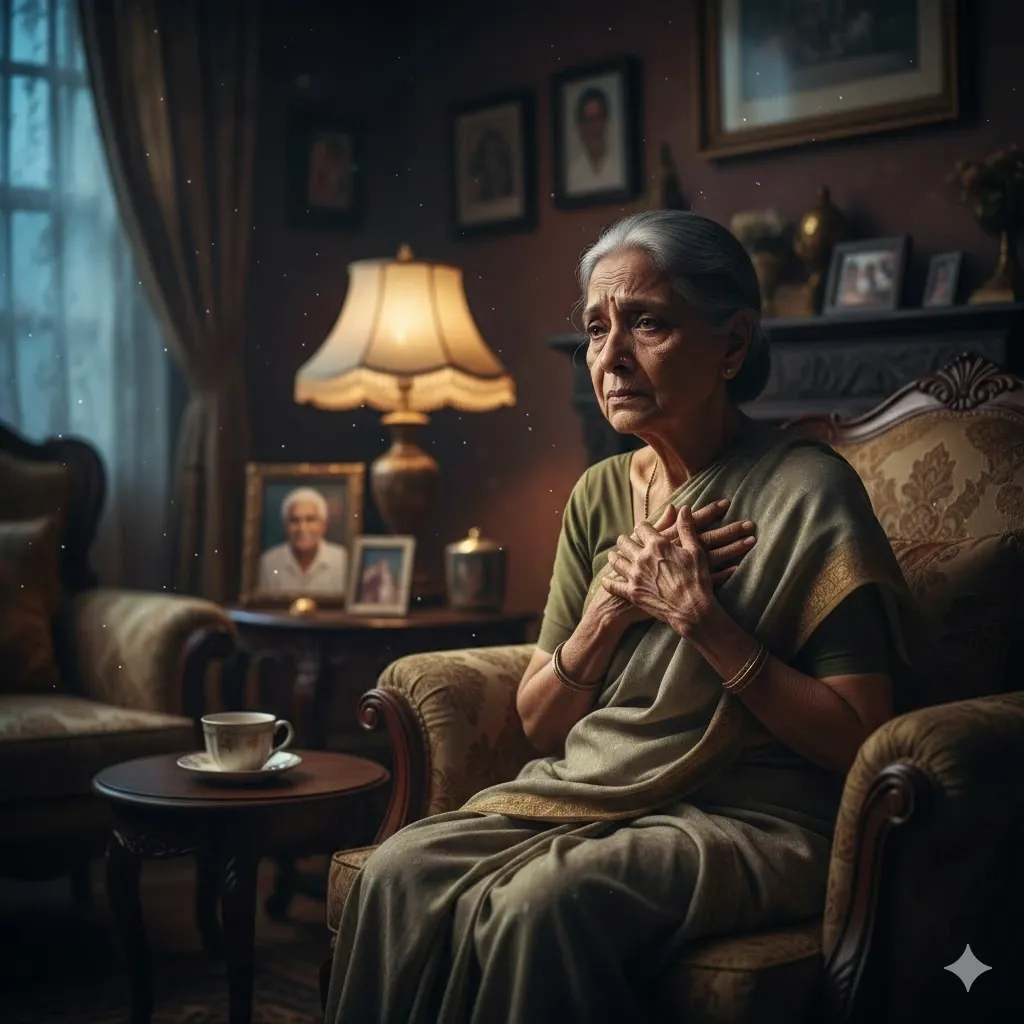 A Lady sitting in a painful state of Loneliness 