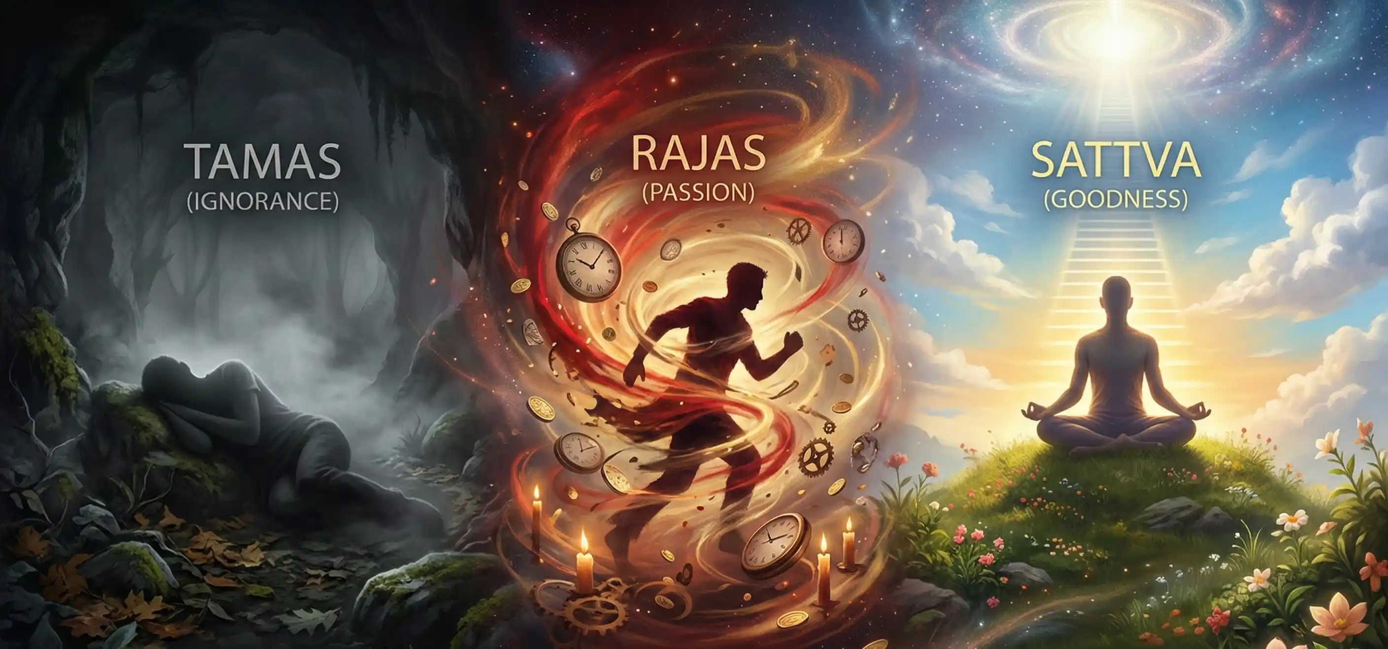 Split image-showing three modes of nature and how it affects human.