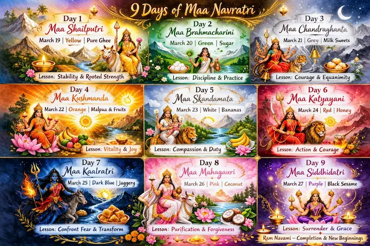 Navadurga - the nine forms of Goddess Durga worshiped during the nine days of Navratri.