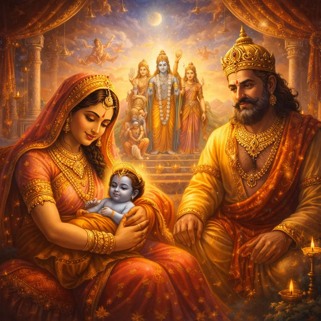 The divine birth of Lord Ram in Ayodhya to King Dasharatha and Queen Kaushalya marked the beginning of a sacred journey that restored righteousness and peace to the world.