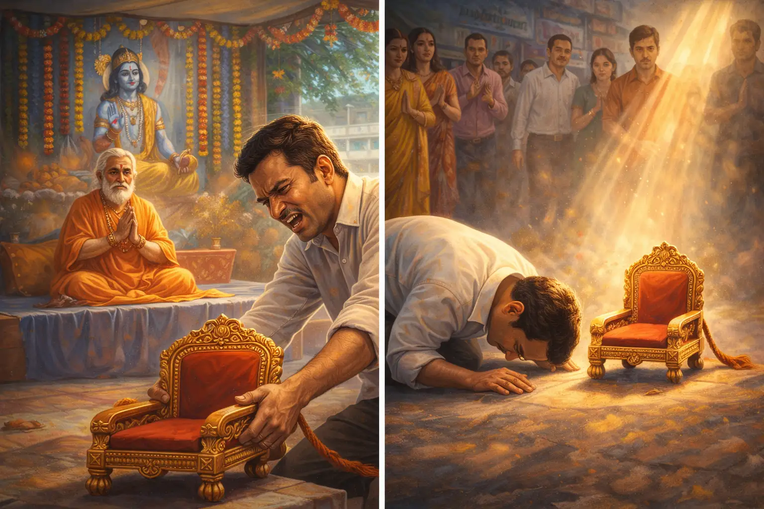 Advocate trying to lift Hanuman seat during Ram Katha in Mumbai but seat remains immovable devotional miracle illustration