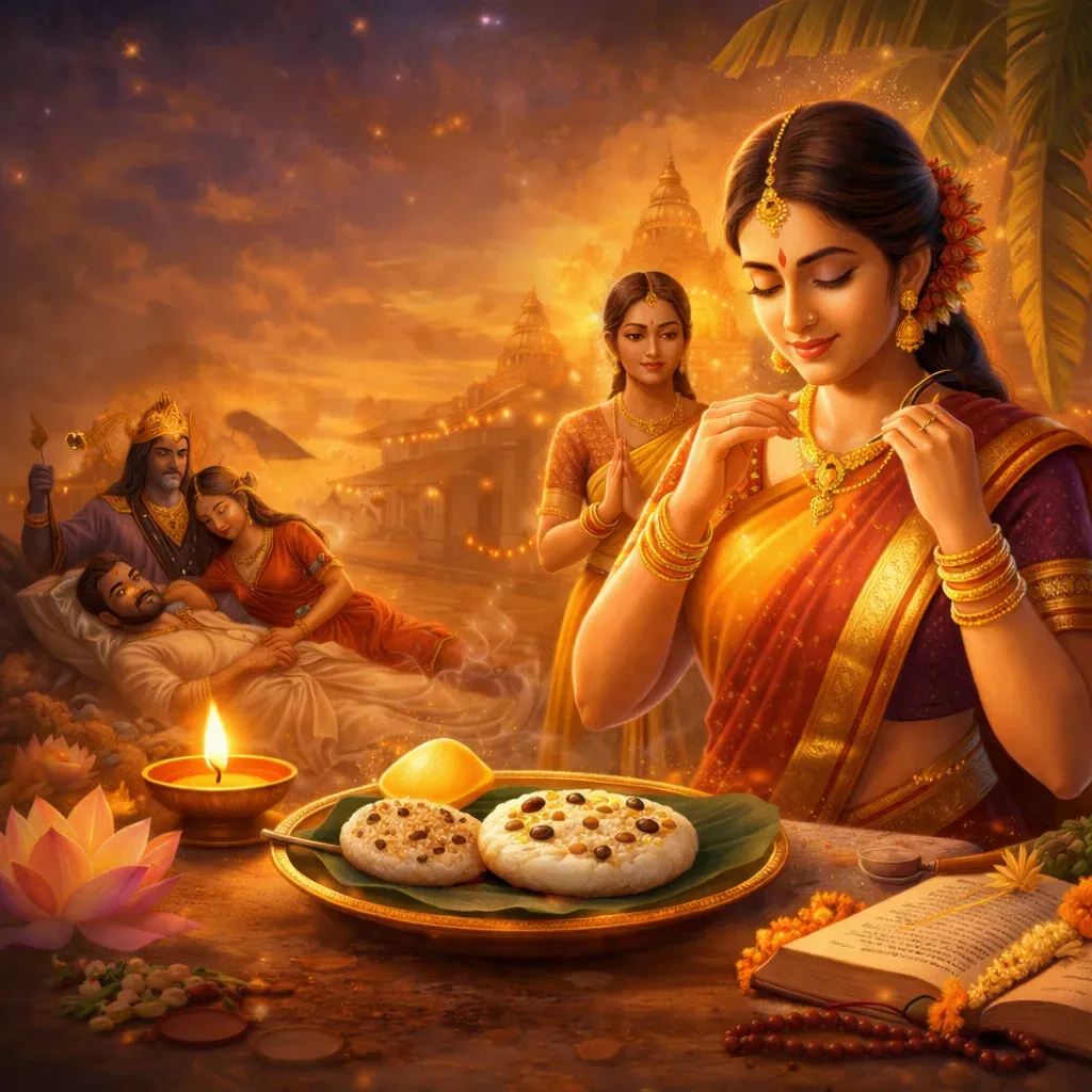 Karadaiyan Nombu celebrates the devotion of Savitri, as married women pray for the long life and well-being of their husbands.