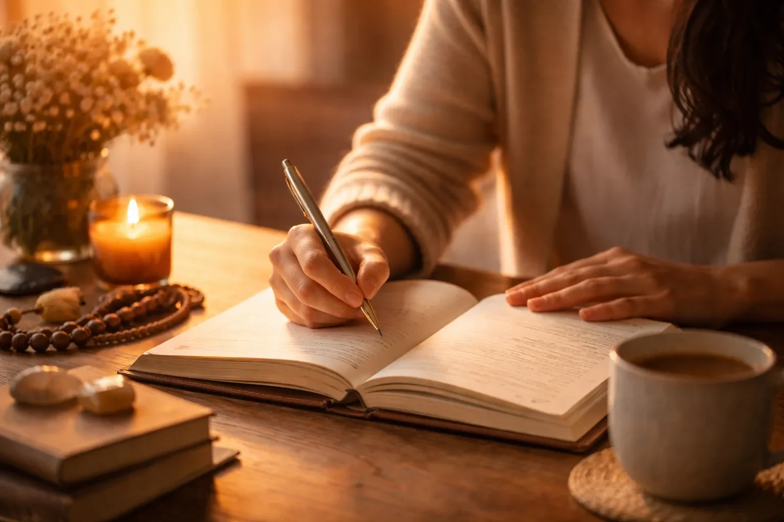 A person writing reflections in a journal 