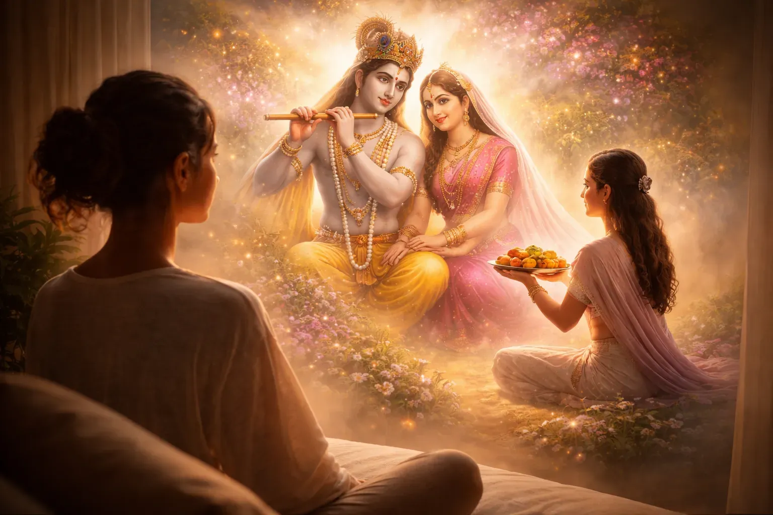A person meditating on serving Radha Krishna 