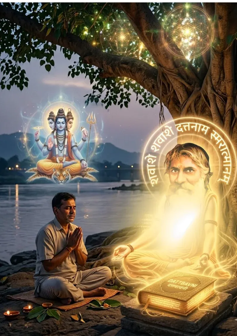 A devotee praying in front of Rang Avdhoot Maharaj