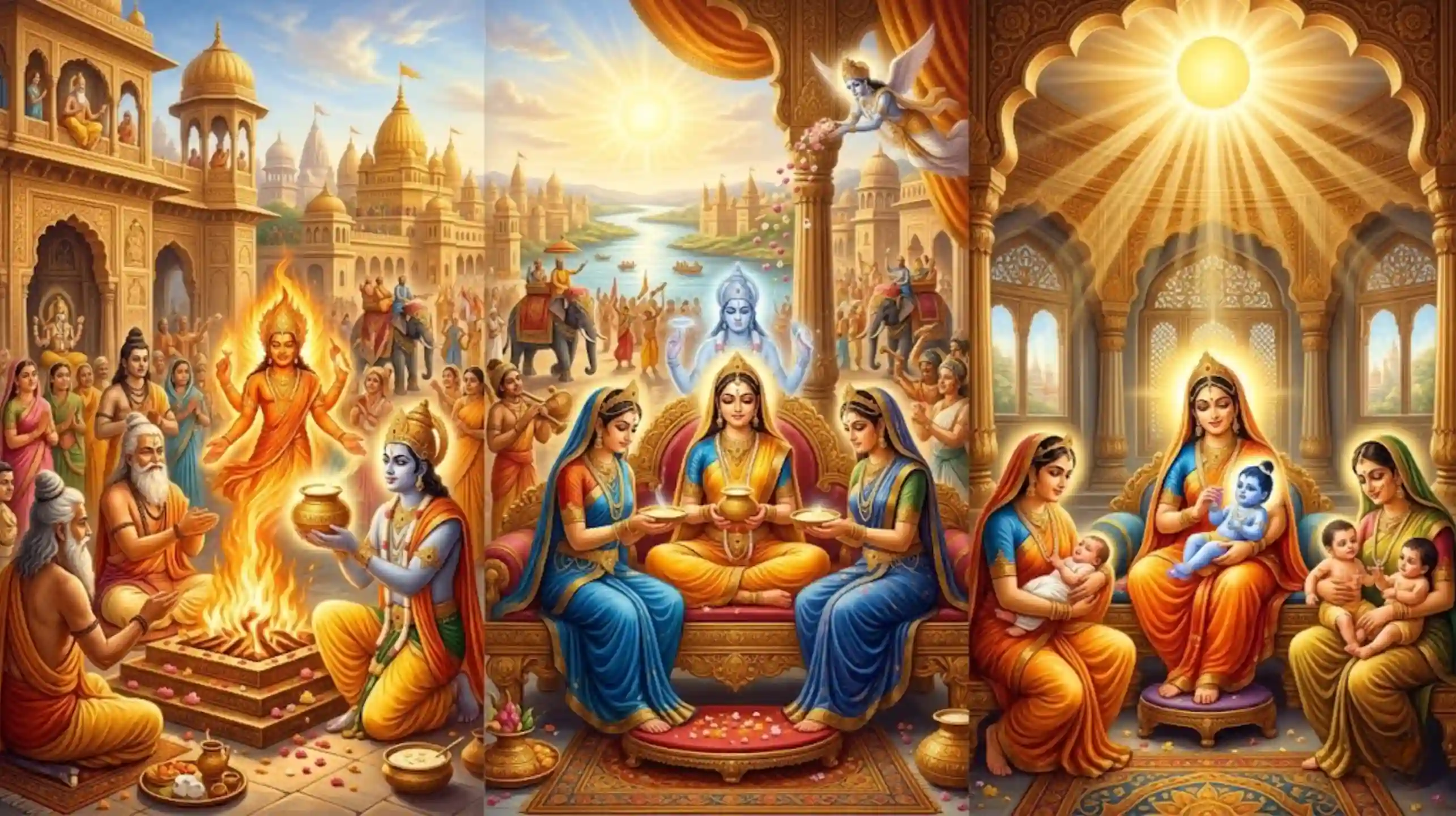 Split scenes; depicting divine incarnation of Lord Shri Ram