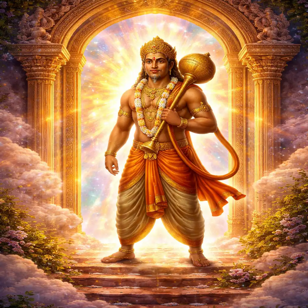 Hanuman before the celestial gateway