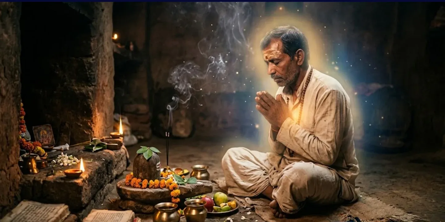 A devotee performing rituals on Kalashtami to praise Lord Shiva