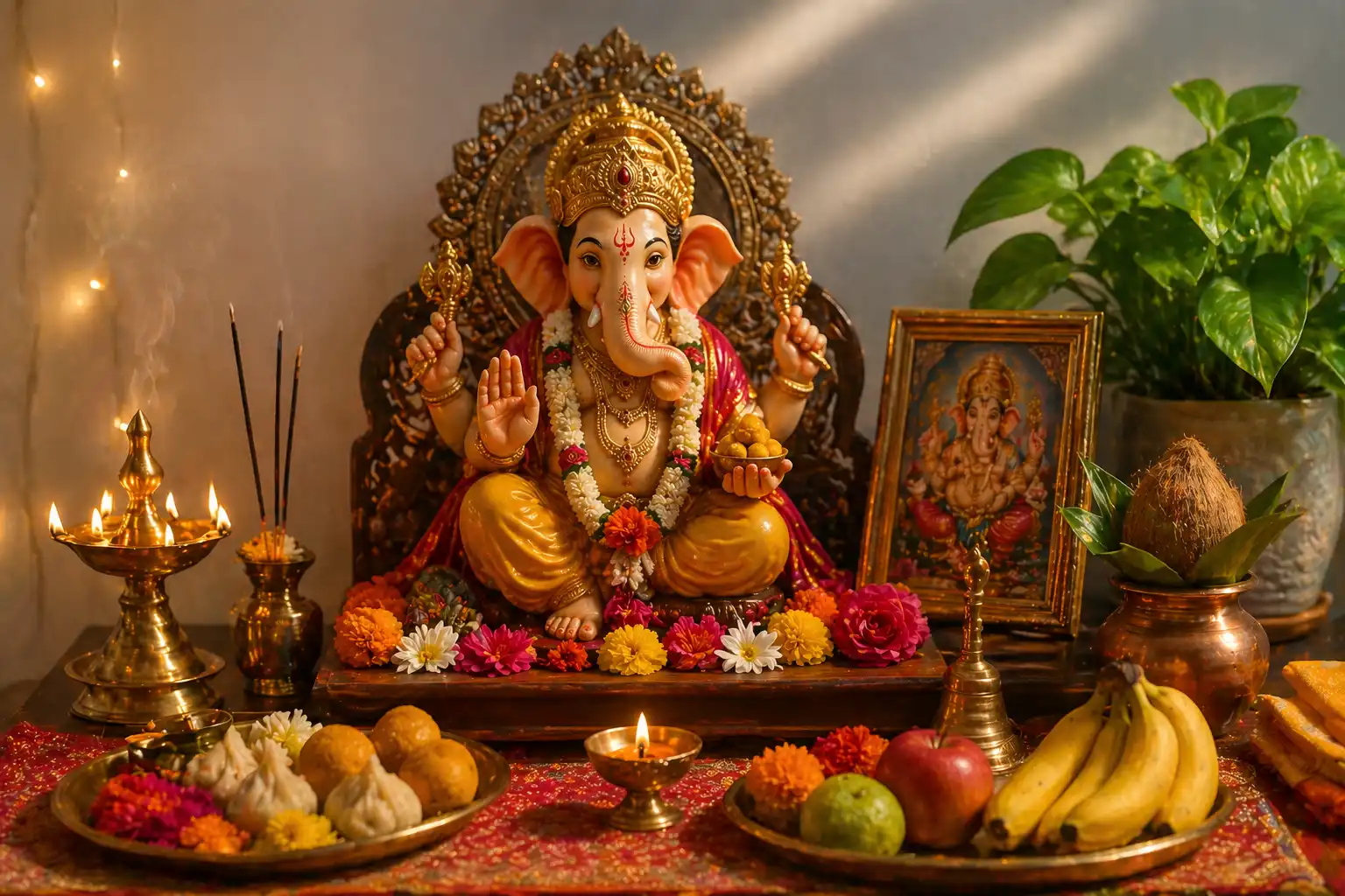 A simple set up at home for the loving worship of Lord Ganesha