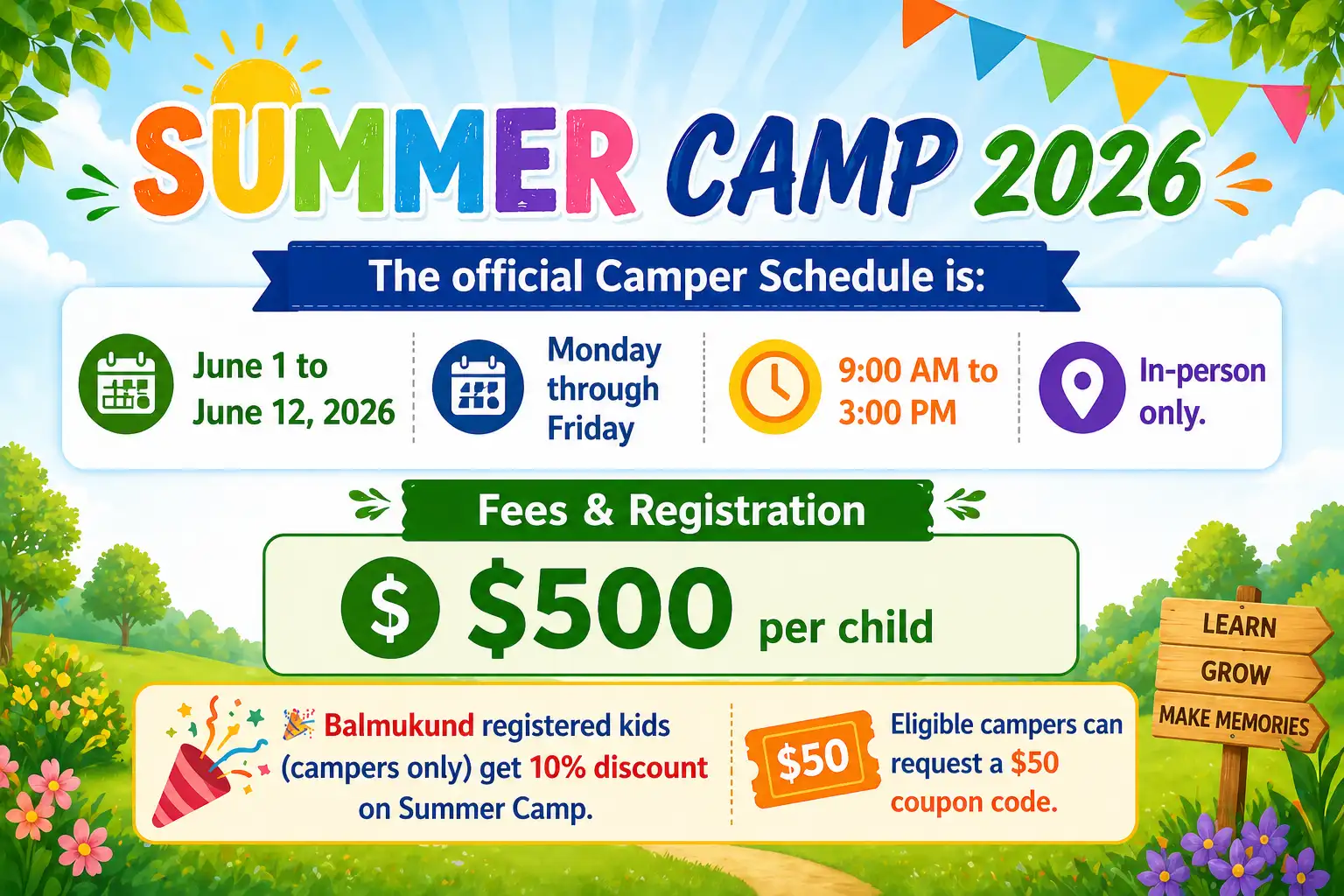 Details of the Campers schedule 