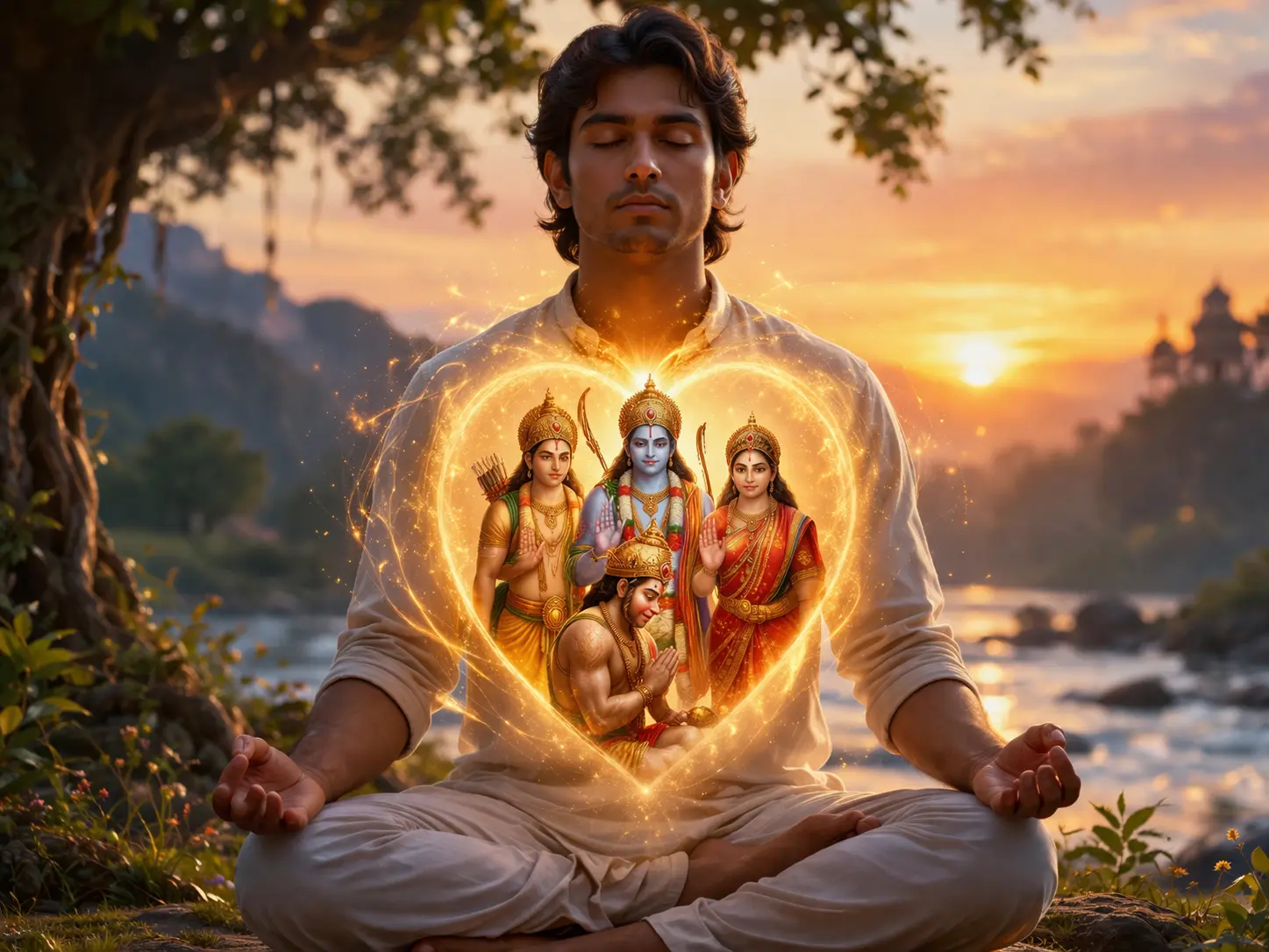 Meditating on Sita Ram Lakshman Hanuman within the heart