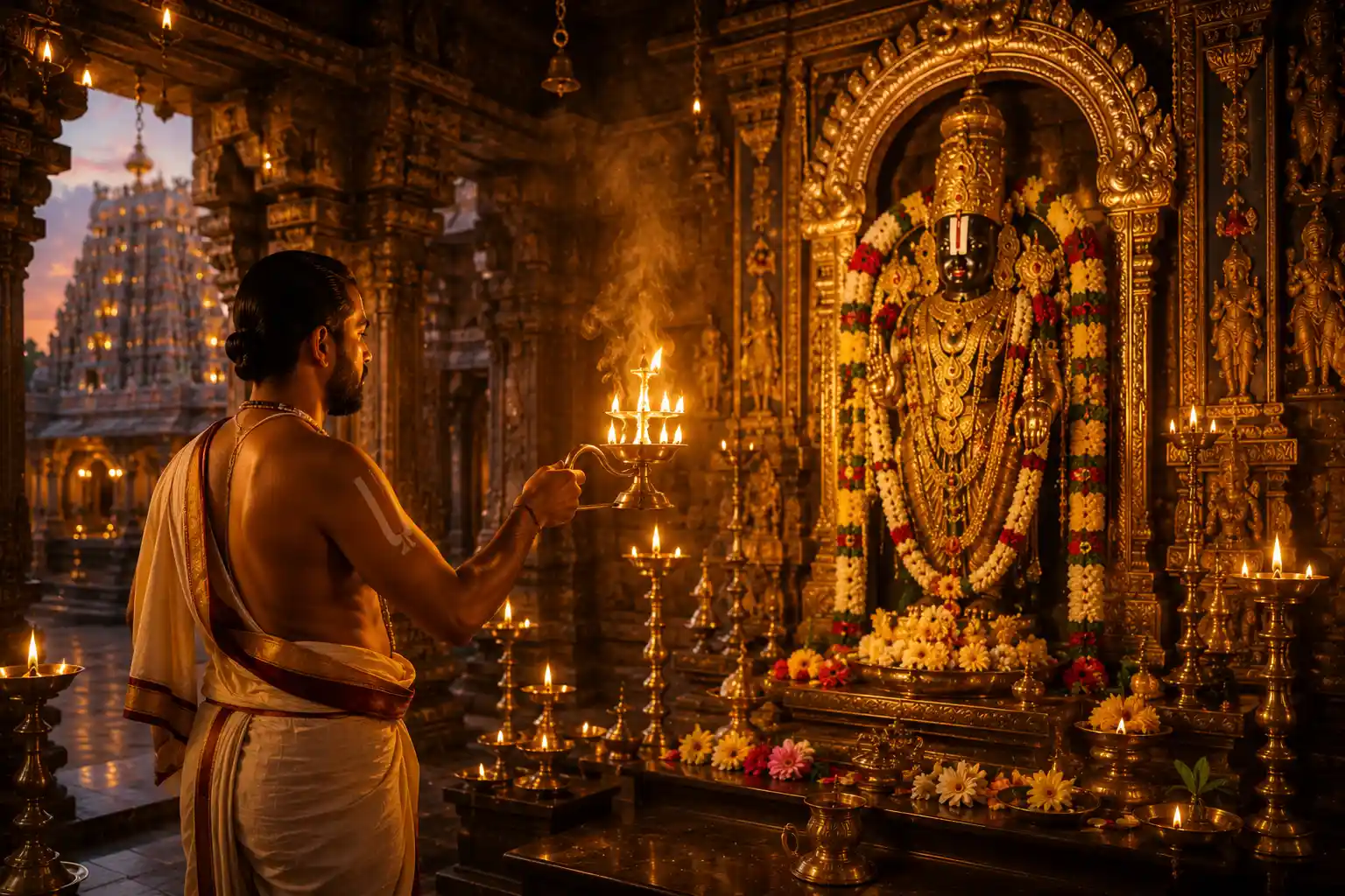 Agamas explain how divine worship is to be practiced, preserved, and experienced within temple life.