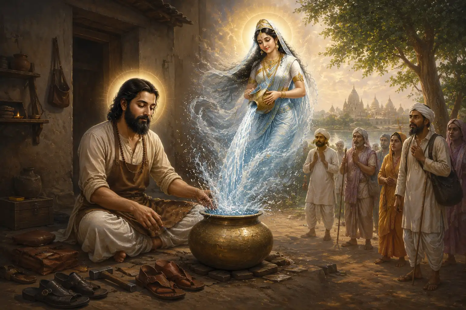 The account of the Ganga appearing in the humble vessel of Sant Ravidas stands out as a powerful teaching