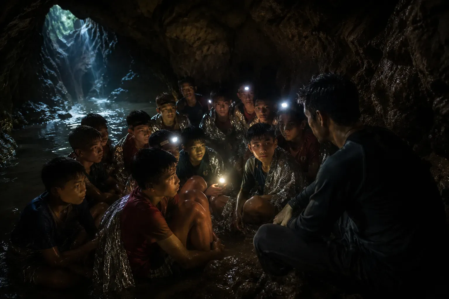 The boys with their soccer coach, Ekkapol Chantawong, trapped in the cave