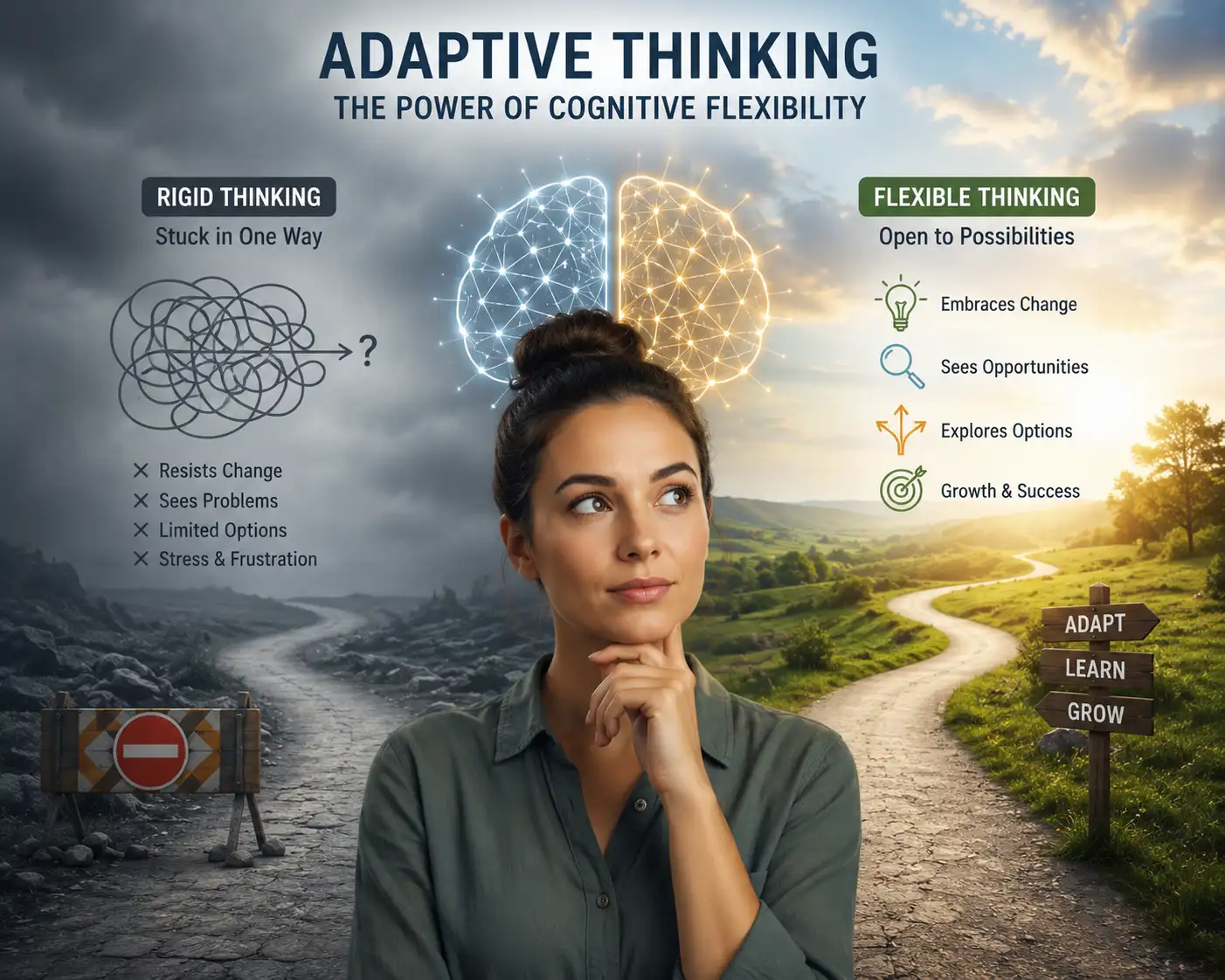 Adaptive thinking and cognitive flexibility concept