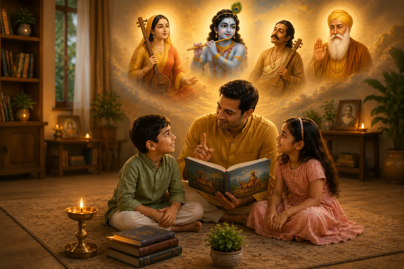 Introducing children to great personalities such as Mirabai, Surdas and Guru Nanak exposes them to examples of courage, devotion, and integrity