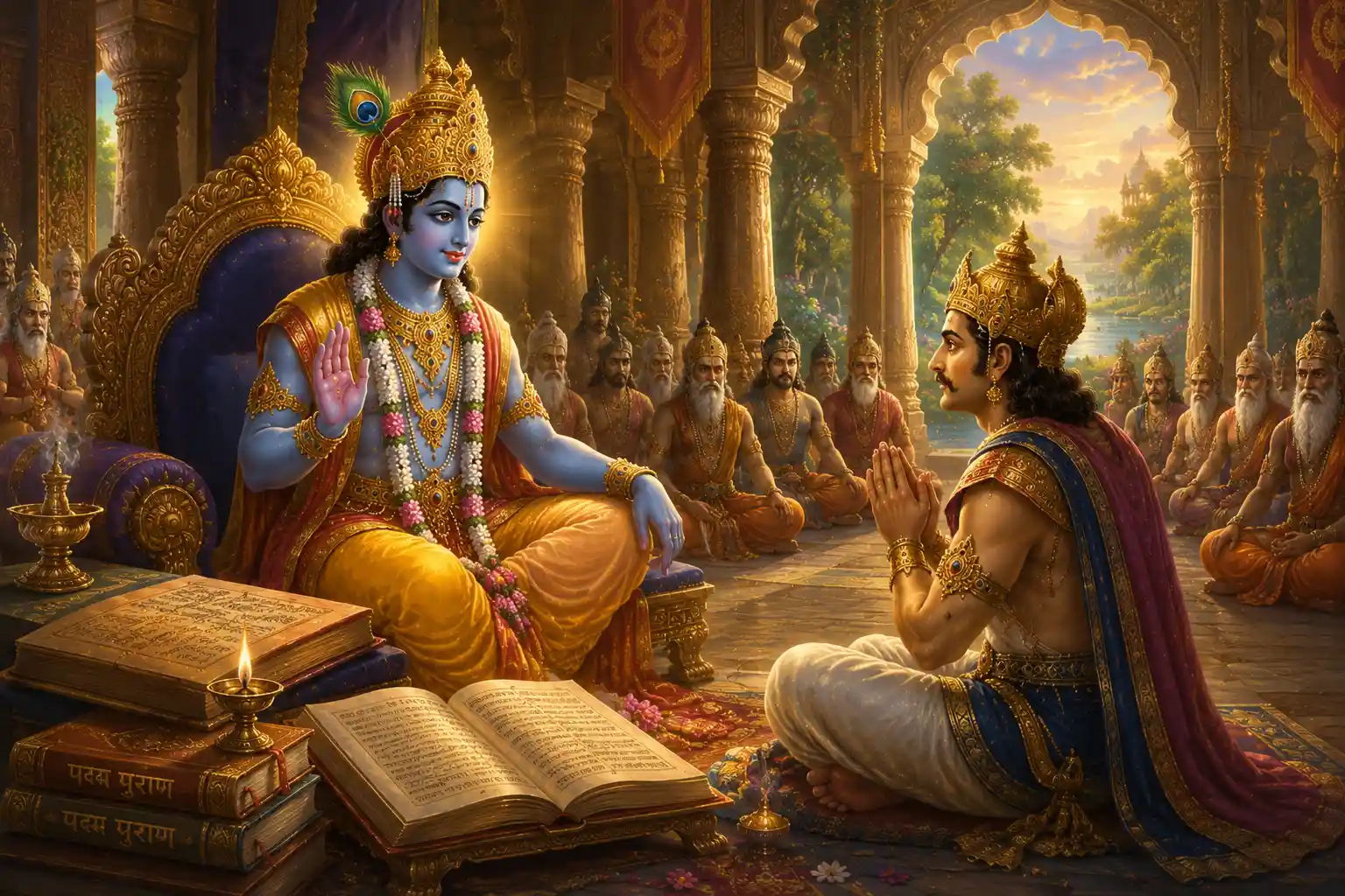 In the Padma Purana, Lord Krishna describes the observance of Kamalā Ekādaśi during a dialogue with Yudhishthira.